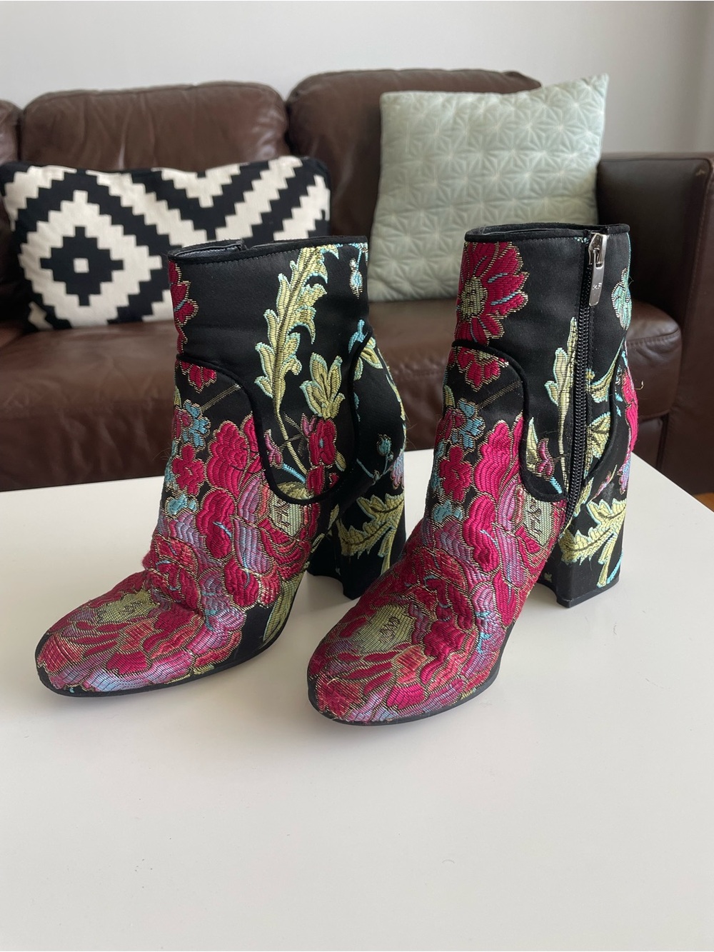 Marc Fisher Black Embroidered Floral Ankle Boots - Pink Multi